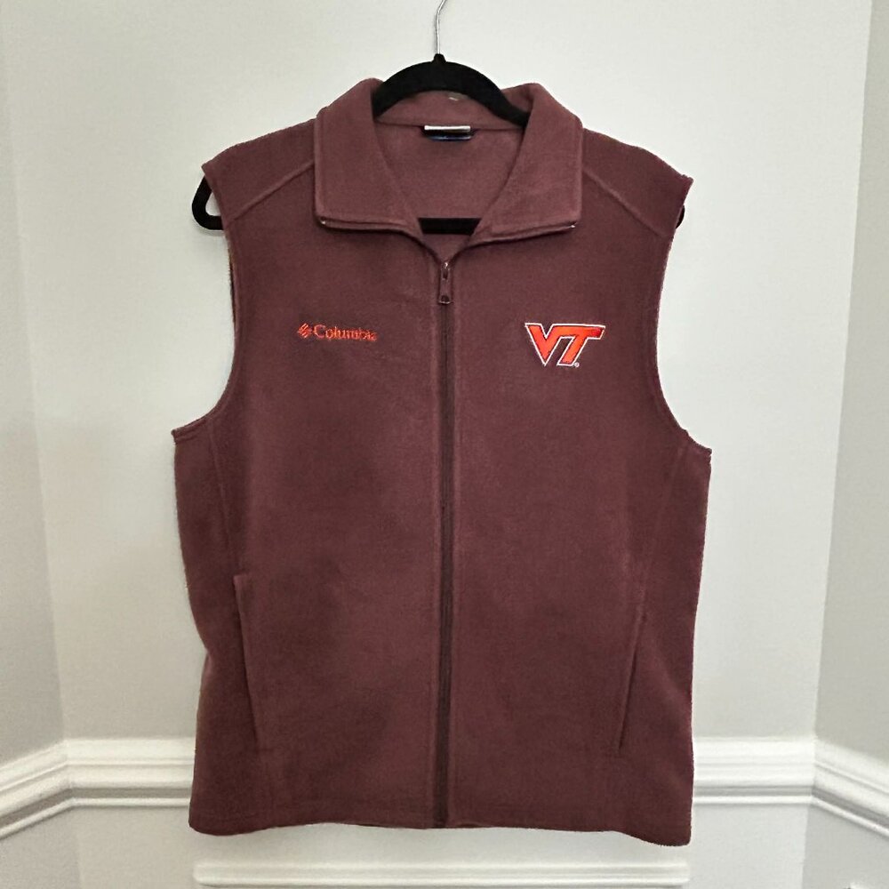 Columbia Virginia Tech Fleece Vest Maroon Orange VT Logo Size Medium